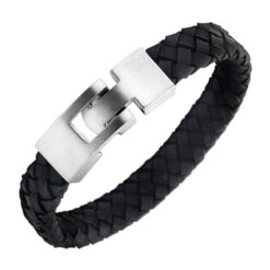 Schmales Lederarmband – mit Gravur – Schwarz