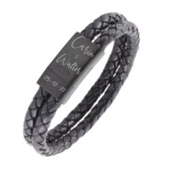 " Lederarmband mit schwarzer Schließe - Gravur in weißem Kontrast