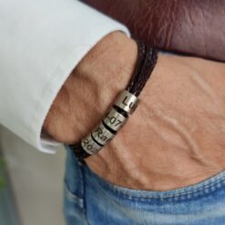 Alternative view of Robustes Lederarmband mit Namensringen - Handgefertigt & einzigartiges Geschenk
