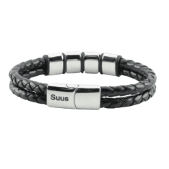 Alternative view of Robustes Lederarmband für Männer - mit gravierten Ringen