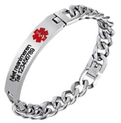 SOS-Armband mit Gravurplatte - Medizinisches Edelstahlarmband mit Escula-Affe
