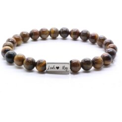 Einzigartiges Natursteinarmband mit gravierter Edelstahlperle - Handgemachtes Geschenk