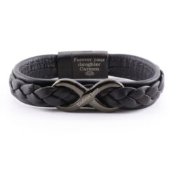 Lederarmband mit schwarzem Unendlichkeitssymbol und Verschluss - Personalisiert
